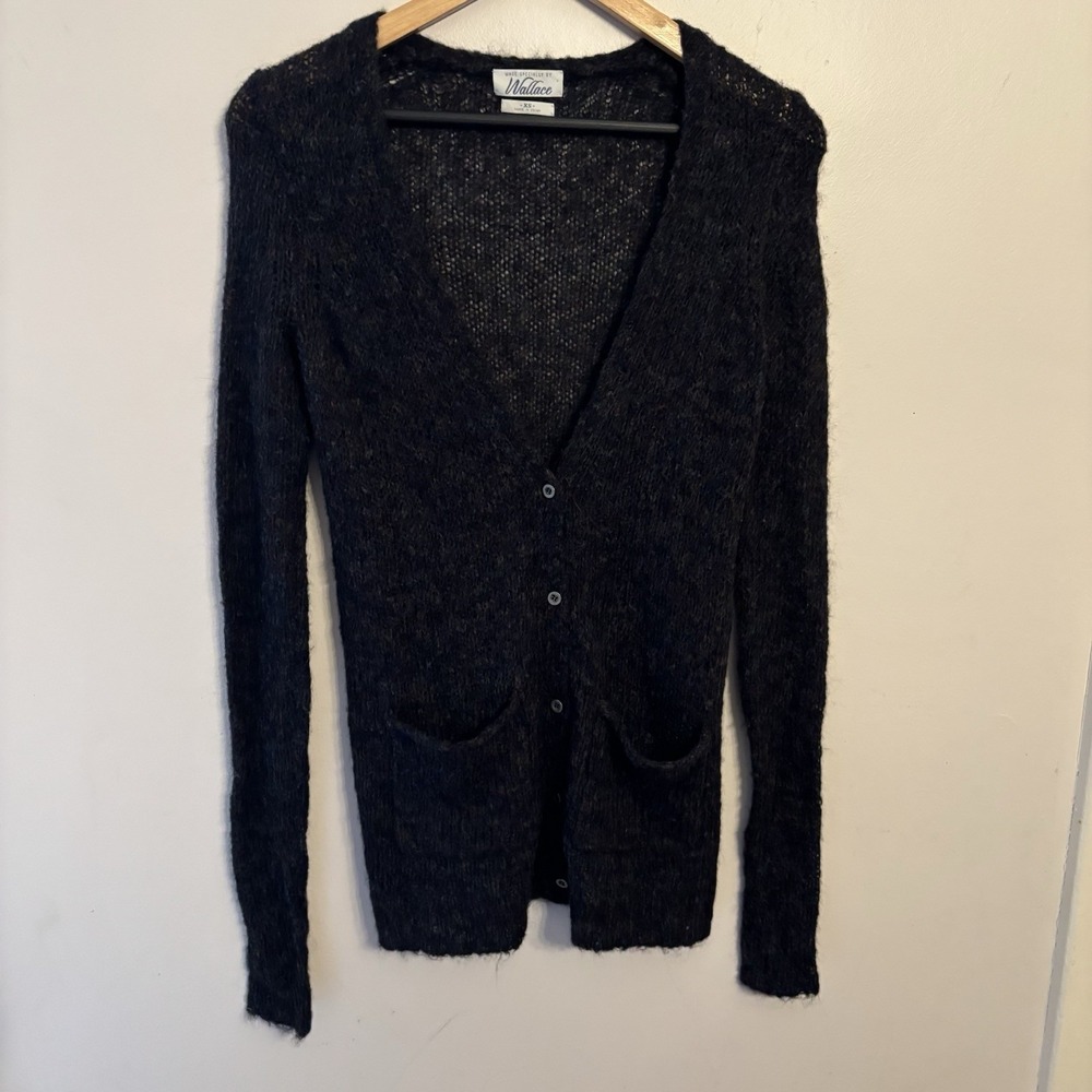 Wallace Women's Gray Mohair Wool Blend Knit Cardigan V-Neck‎ Pockets Size XS